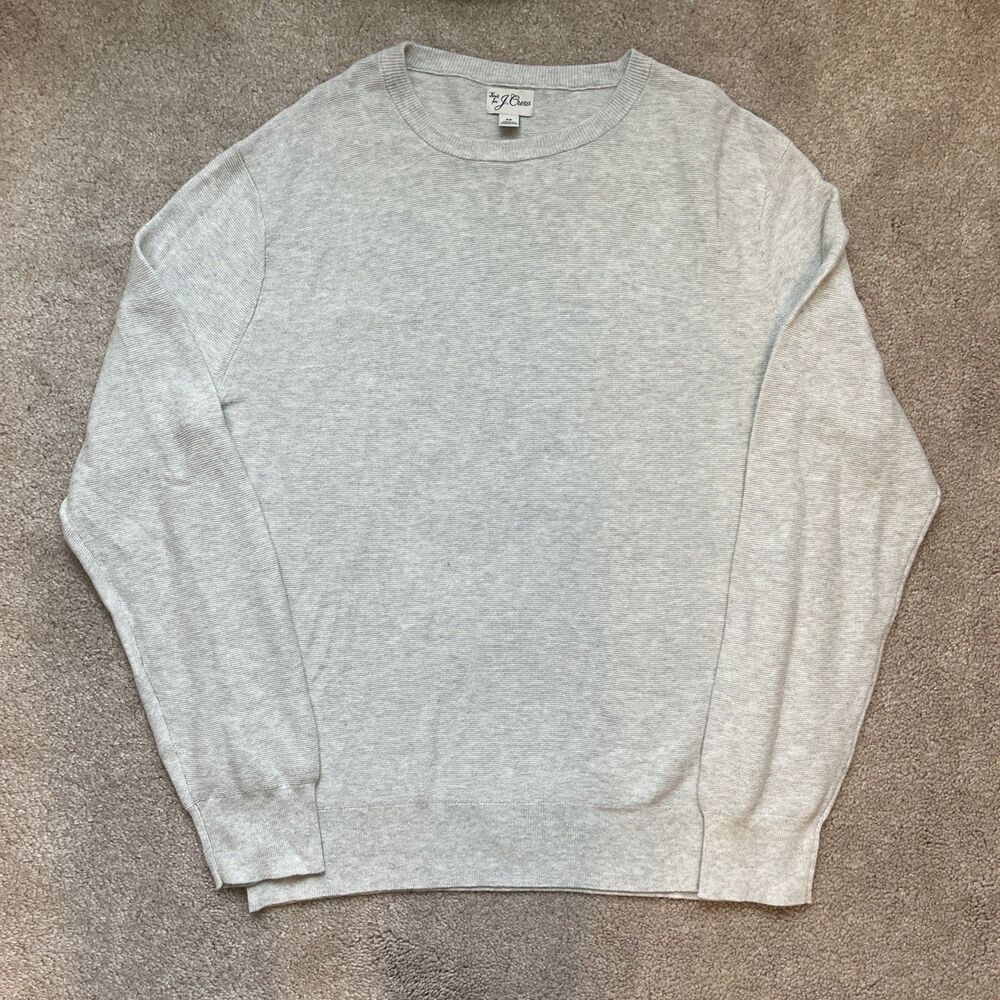 J Crew Cotton Crewneck Sweater Mens Medium Oatmeal Beige Garter Stitch Preppy
